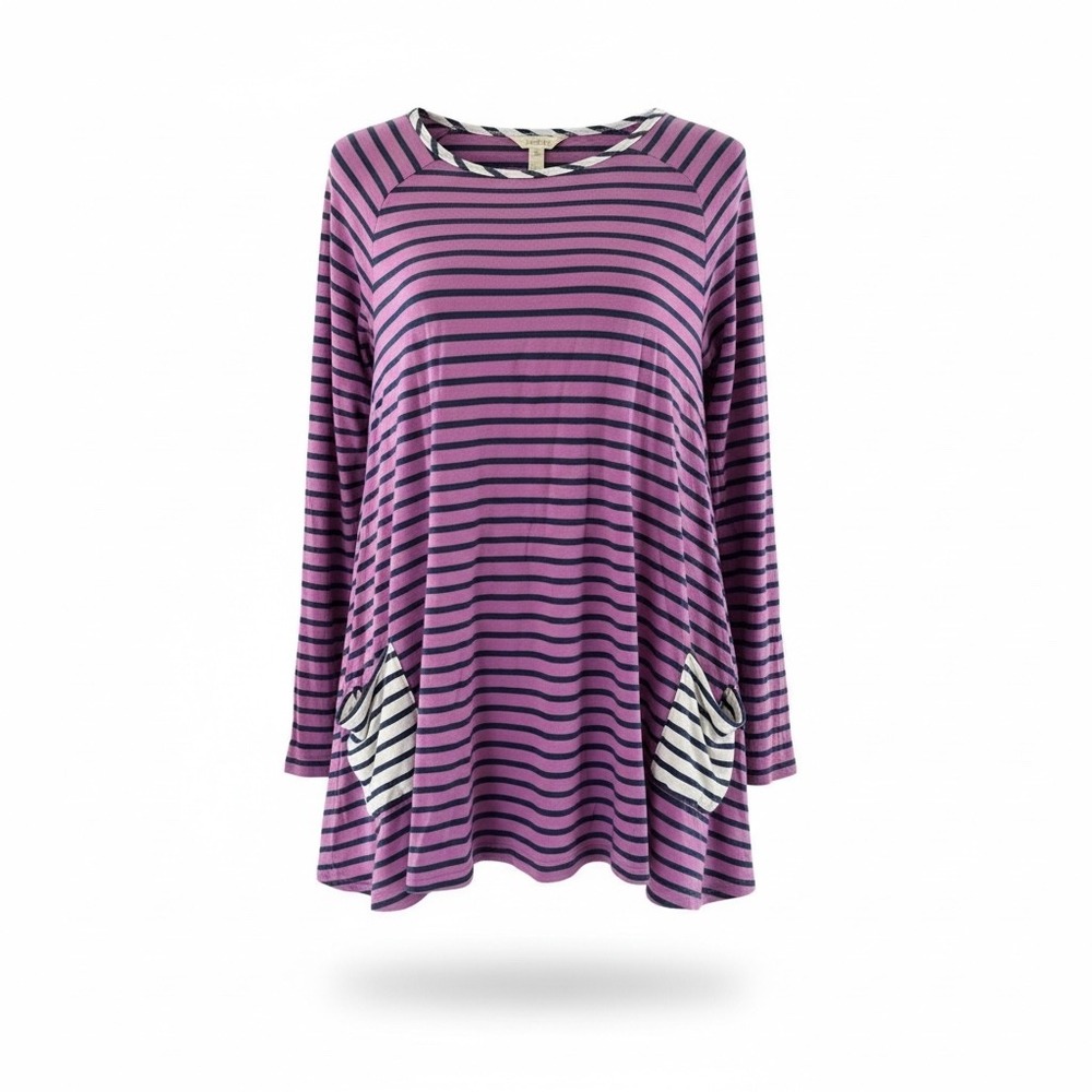 Matilda Jane Tunic Top Pockets‎ Striped Long Sleeve Purple Blue Size M